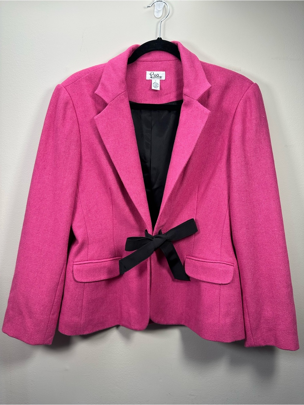 Lilly Pulitzer Vintage Pink Herringbone Wool Blazer with Bow, Large